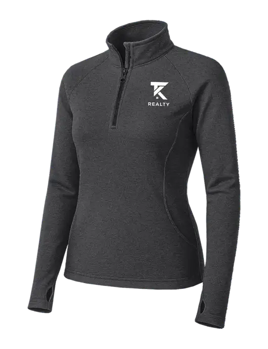 Dark Grey Heather Womens Sport Wick Stretch 1/4 Zip Pullover w/TK Realty Logo