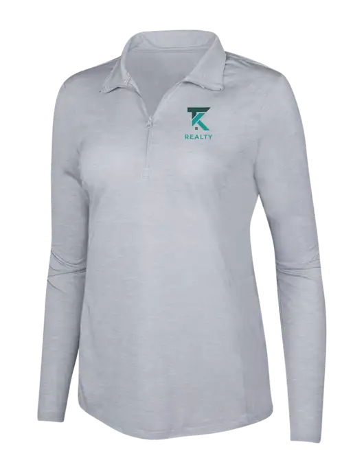 Light Grey Heather Womens Posicharge Tri-Blend Wicking 1/4 Zip Pullover w/TK Realty Logo