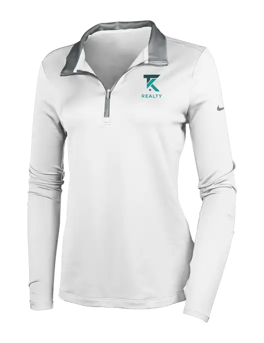 NIKE White/Dark Grey Womens Dry-Fit Stretch 1/2 Zip Cover-Up w/TK Realty Logo