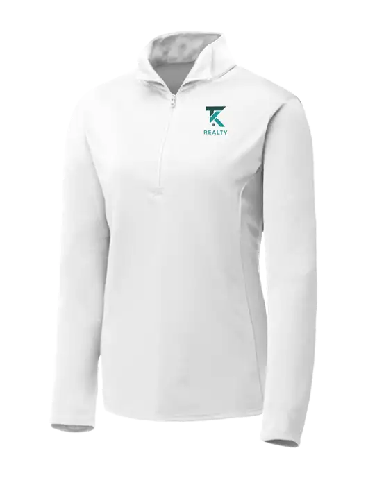 White Womens Posicharge Competitor ¼ Zip Pullover w/TK Realty Logo