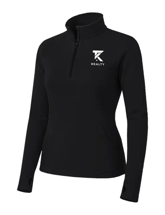 Womens Black Sport Wick Stretch 1/4 Zip Pullover w/TK Realty Logo