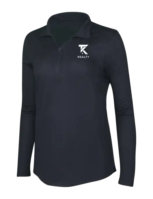 Black Triad Solid Womens Posicharge Tri-Blend Wicking 1/4 Zip Pullover w/TK Realty Logo