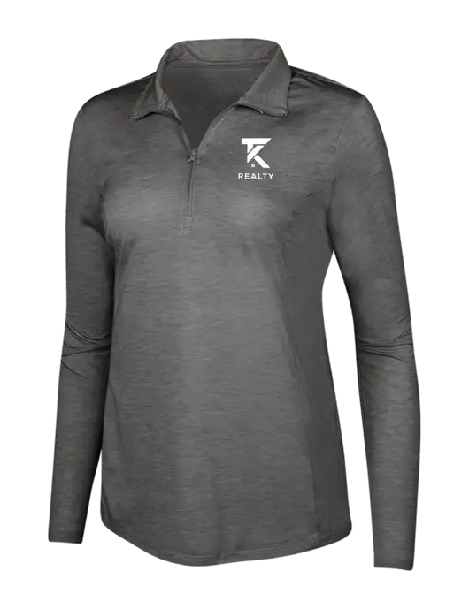 Dark Grey Heather Womens Posicharge Tri-Blend Wicking 1/4 Zip Pullover w/TK Realty Logo