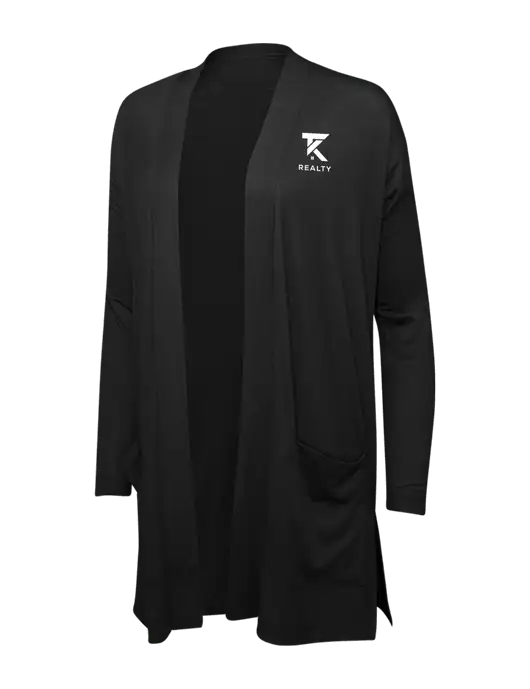 Black Womens Concept Long Pocket Cardigan w/TK Realty Logo