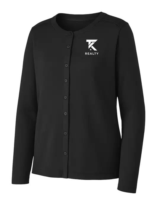 Black Womens Concept Stretch Button-Front Cardigan Sweater w/TK Realty Logo
