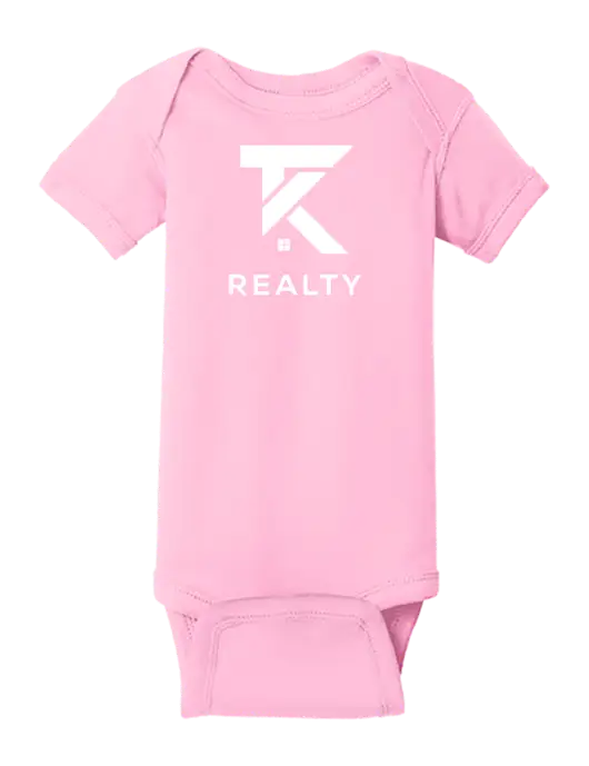 Rabbit Skins Pink Infant Short Sleeve Baby Rib Bodysuit w/TK Realty Logo