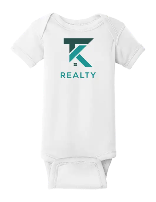 Rabbit Skins White Infant Short Sleeve Baby Rib Bodysuit w/TK Realty Logo