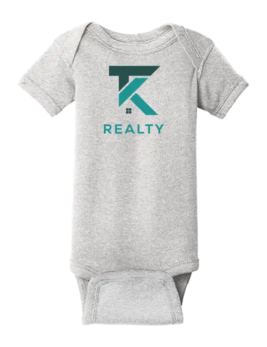 Rabbit Skins Light Grey Heather Infant Short Sleeve Baby Rib Bodysuit w/TK Realty Logo