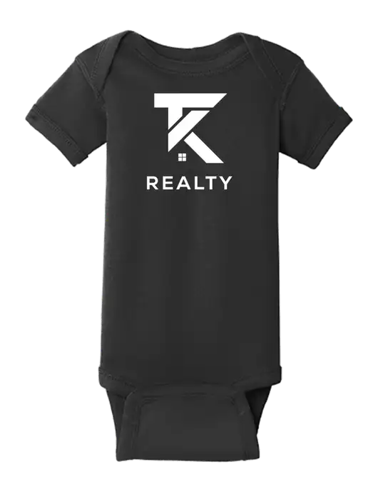 Rabbit Skins Black Infant Short Sleeve Baby Rib Bodysuit w/TK Realty Logo