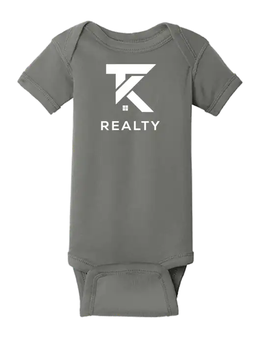 Rabbit Skins Charcoal Infant Short Sleeve Baby Rib Bodysuit w/TK Realty Logo
