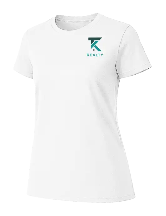 Womens Ring Spun White 4.5 oz T-Shirt w/TK Realty Logo