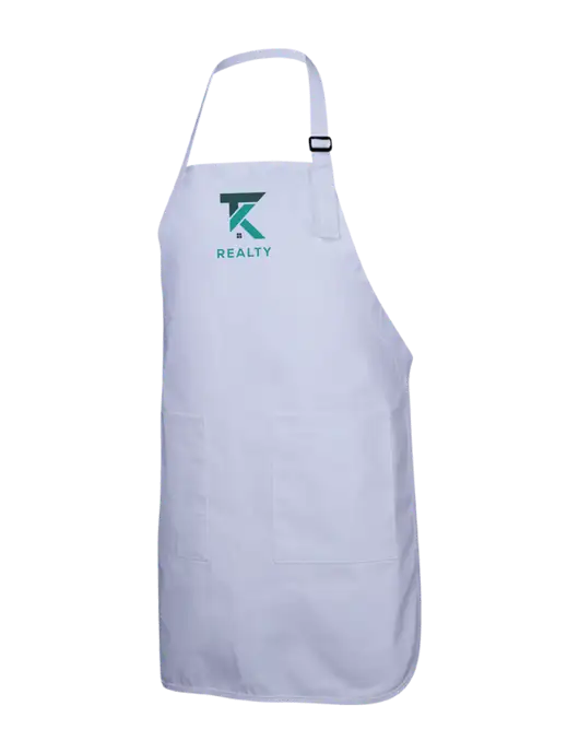 Full-Length White Apron With Pockets w/TK Realty Logo