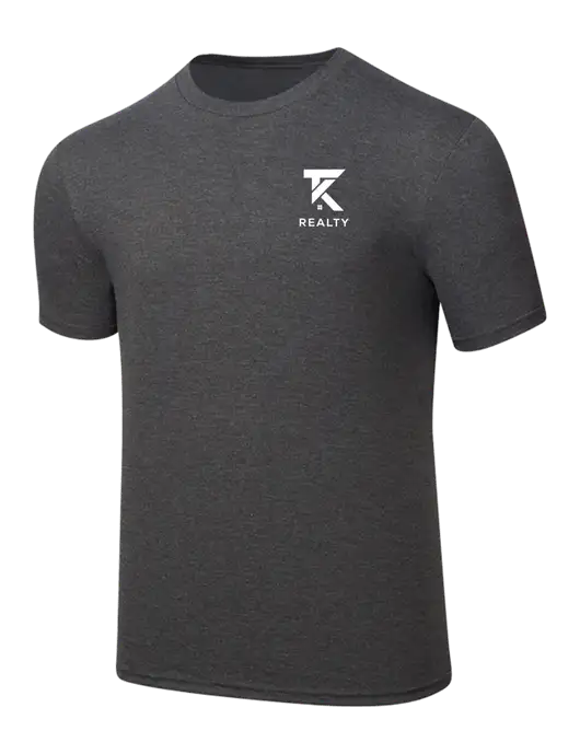 Simply Soft Heathered Charcoal 4.5oz  Poly/Combed Ring Spun Cotton T-Shirt w/TK Realty Logo