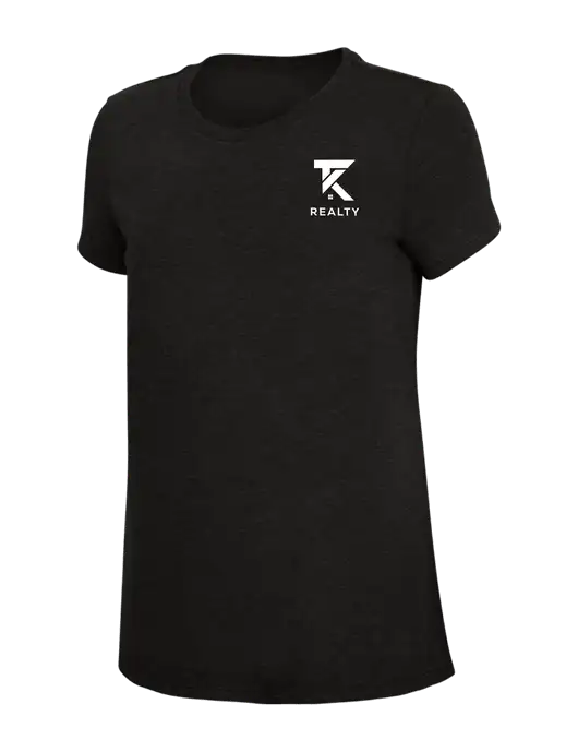 Womens Simply Soft Black 4.5oz Poly/Combed Ring Spun Cotton T-Shirt w/TK Realty Logo