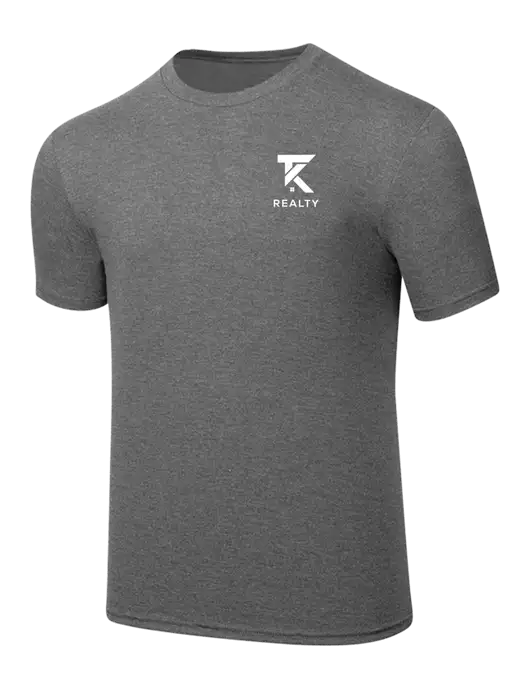Simply Soft Heathered Medium Grey 4.5oz  Poly/Combed Ring Spun Cotton T-Shirt w/TK Realty Logo