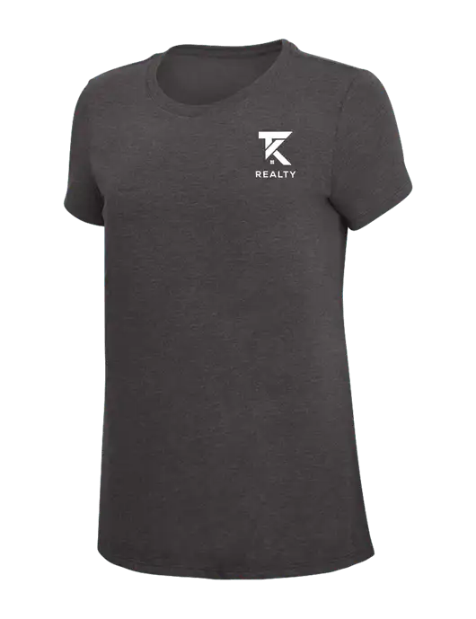 Womens Simply Soft Heather Charcoal 4.5oz  Poly/Combed Ring Spun Cotton T-Shirt w/TK Realty Logo