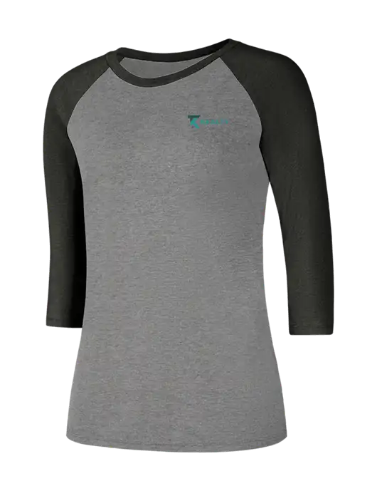 Womens Simply Soft 3/4 Sleeve Black Frost/Grey Frost Ring Spun Cotton T-Shirt w/TK Realty Logo