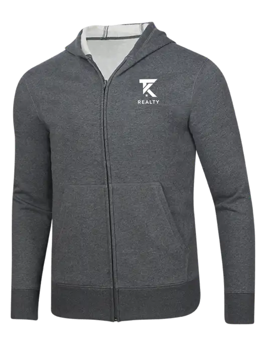 Full-Zip Dark Grey Heather Heavyweight Hooded Sweatshirt w/TK Realty Logo