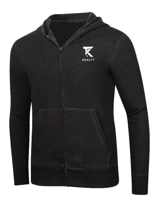 Full-Zip Black Heavyweight Hooded Sweatshirt w/TK Realty Logo
