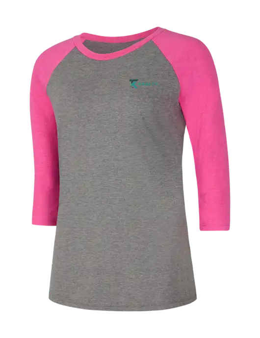 Womens Simply Soft 3/4 Sleeve Fuchsia Frost/Grey Frost Ring Spun Cotton T-Shirt w/TK Realty Logo