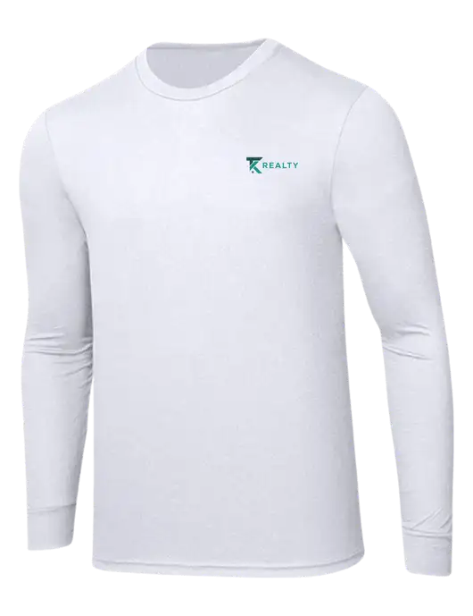 Simply Soft Long Sleeve White 4.5 oz, Poly/Combed Ring Spun Cotton T-Shirt w/TK Realty Logo