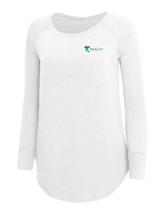 Womens Perfect Wide Collar Tunic Tri-Blend White 4.5 oz T-Shirt w/TK Realty Logo