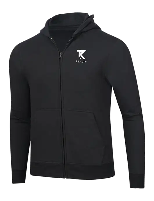 Jet Black 8.5 oz Ring Spun Zip Hooded Sweatshirt w/TK Realty Logo