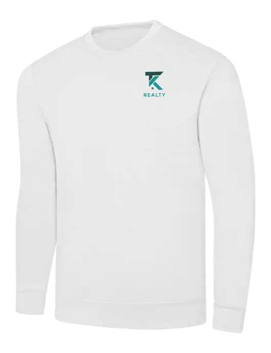 White 7.8 oz Ring Spun Crew Sweatshirt w/TK Realty Logo