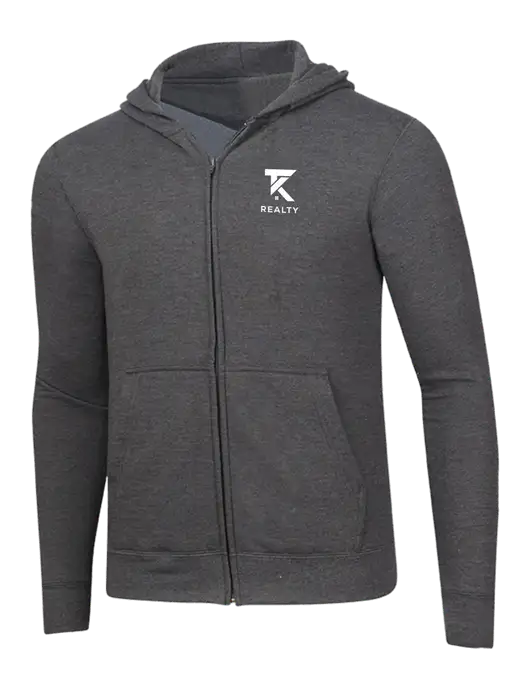 Dark Heather Grey 8.5 oz Ring Spun Zip Hooded Sweatshirt w/TK Realty Logo