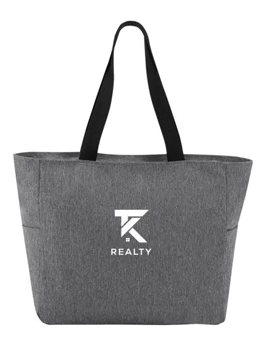 Everyday Heather Grey Zip Tote  w/TK Realty Logo