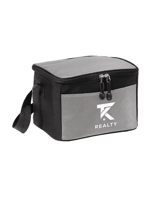 6 Can Grey/Black Cube Cooler w/TK Realty Logo