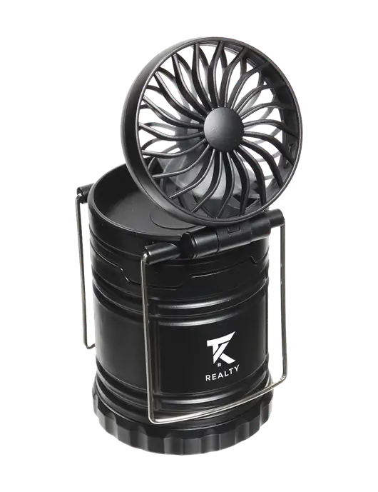 Black Retro Lantern with Fan w/TK Realty Logo