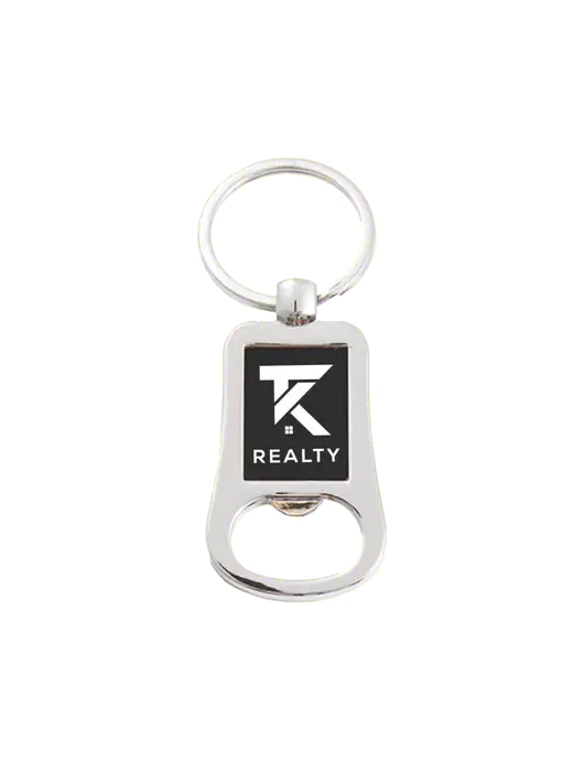Silver & Black Bottle Opener Keychain w/TK Realty Logo
