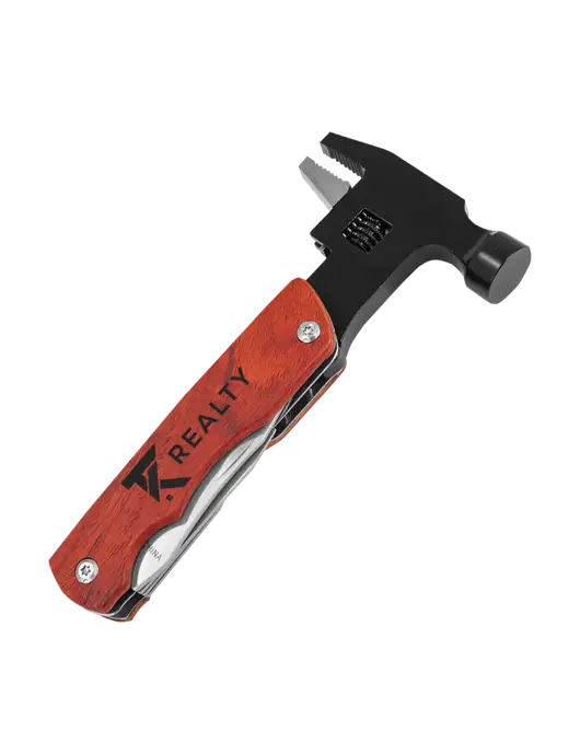 Wood Handle Hammer Multi Tool with Case w/TK Realty Logo