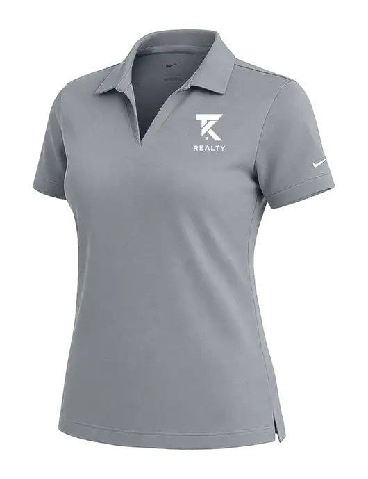 NIKE Medium Grey Womens Dri-Fit Micro Pique Polo w/TK Realty Logo