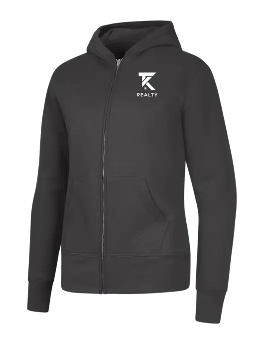 Charcoal Womens Core Fleece Full-Zip Hooded Sweatshirt w/TK Realty Logo