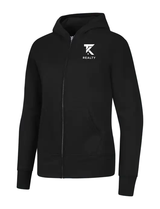 Jet Black Womens Core Fleece Full-Zip Hooded Sweatshirt w/TK Realty Logo
