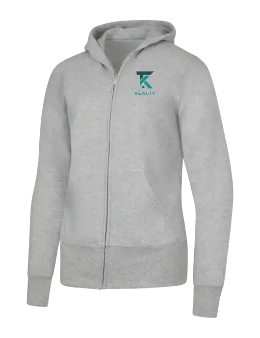 Grey Heather Womens Core Fleece Full-Zip Hooded Sweatshirt w/TK Realty Logo