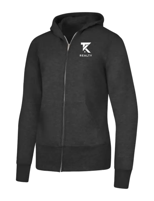 Dark Heather Grey Womens Core Fleece Full-Zip Hooded Sweatshirt w/TK Realty Logo