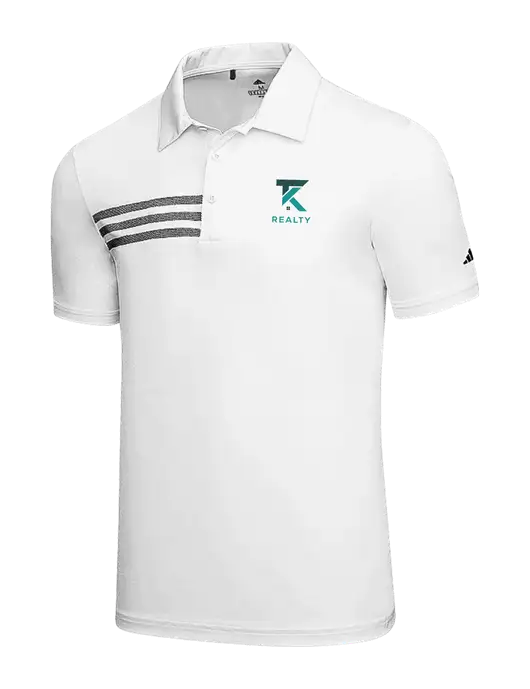 Adidas White 3 Stripes Chest Polo w/TK Realty Logo