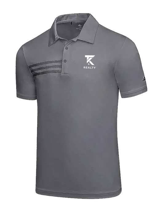 Adidas Medium Grey 3 Stripes Chest Polo w/TK Realty Logo