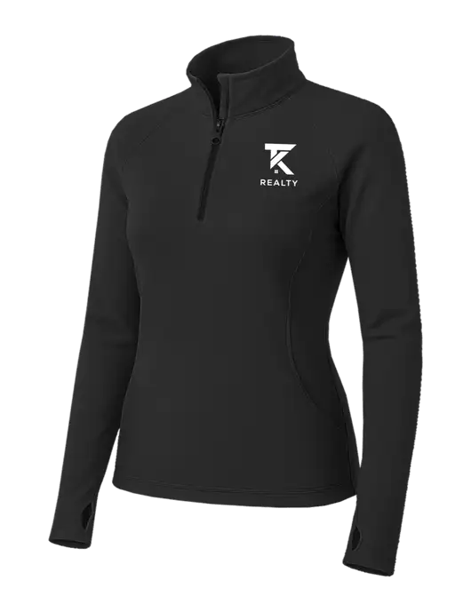 Charcoal Grey Womens Sport Wick Stretch 1/4 Zip Pullover w/TK Realty Logo