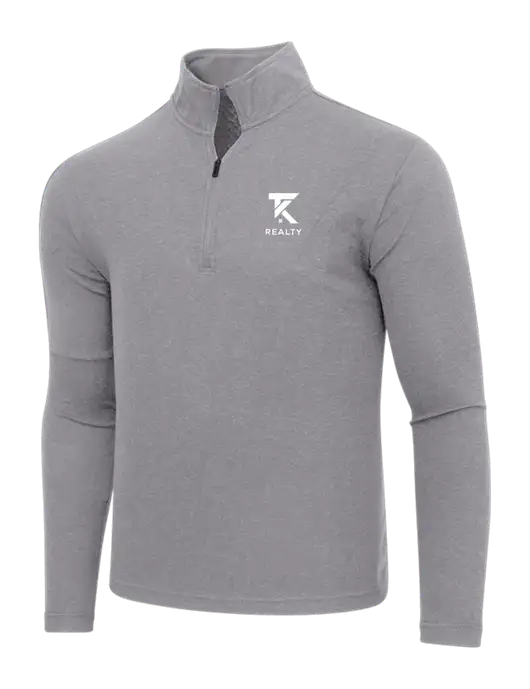 Adidas Medium Grey Melange 3 Stripes Quarter Zip Sweater w/TK Realty Logo