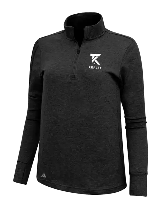 Adidas Black Melange Womens 3 Stripes Quarter Zip Sweater w/TK Realty Logo