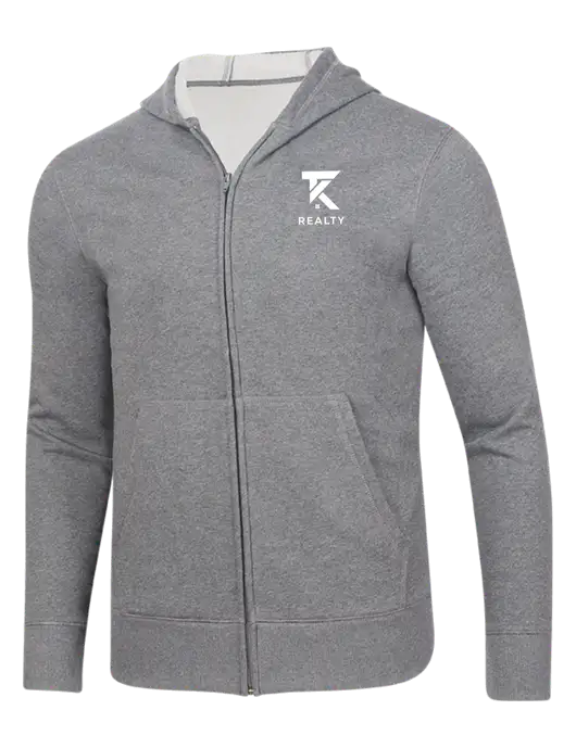 Full-Zip Medium Grey Heather Heavyweight Hooded Sweatshirt w/TK Realty Logo