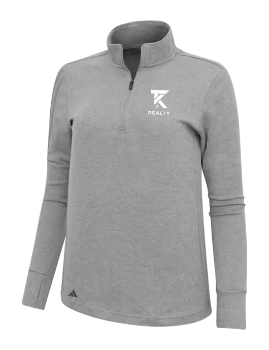Adidas Light Grey Melange Womens 3 Stripes Quarter Zip Sweater w/TK Realty Logo