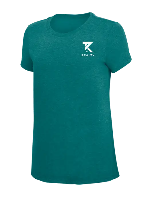 Womens Simply Soft Heathered Dark Teal 4.5oz  Poly/Combed Ring Spun Cotton T-Shirt w/TK Realty Logo