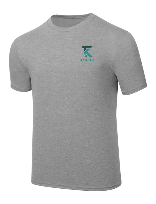 Simply Soft Heathered Light Grey 4.5oz  Poly/Combed Ring Spun Cotton T-Shirt w/TK Realty Logo