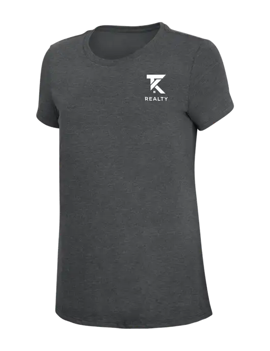 Womens Simply Soft Charcoal 4.5oz Poly/Combed Ring Spun Cotton T-Shirt w/TK Realty Logo