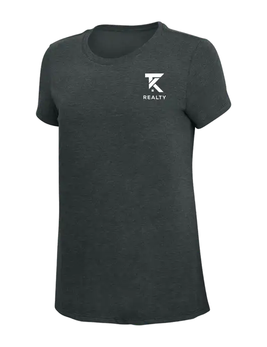 Womens Simply Soft Black Frost 4.5oz Poly/Combed Ring Spun Cotton T-Shirt w/TK Realty Logo